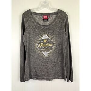 Indian Motorcycles Long Sleeved Tee Small Gray Sheer Lace Back Biker Lightweight